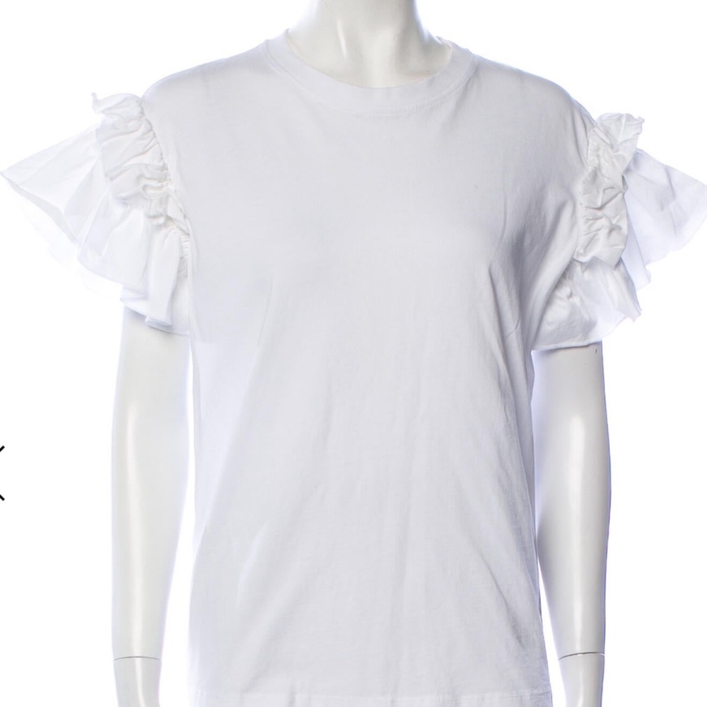 Victoria Beckham White Ruffle Sleeve Tee